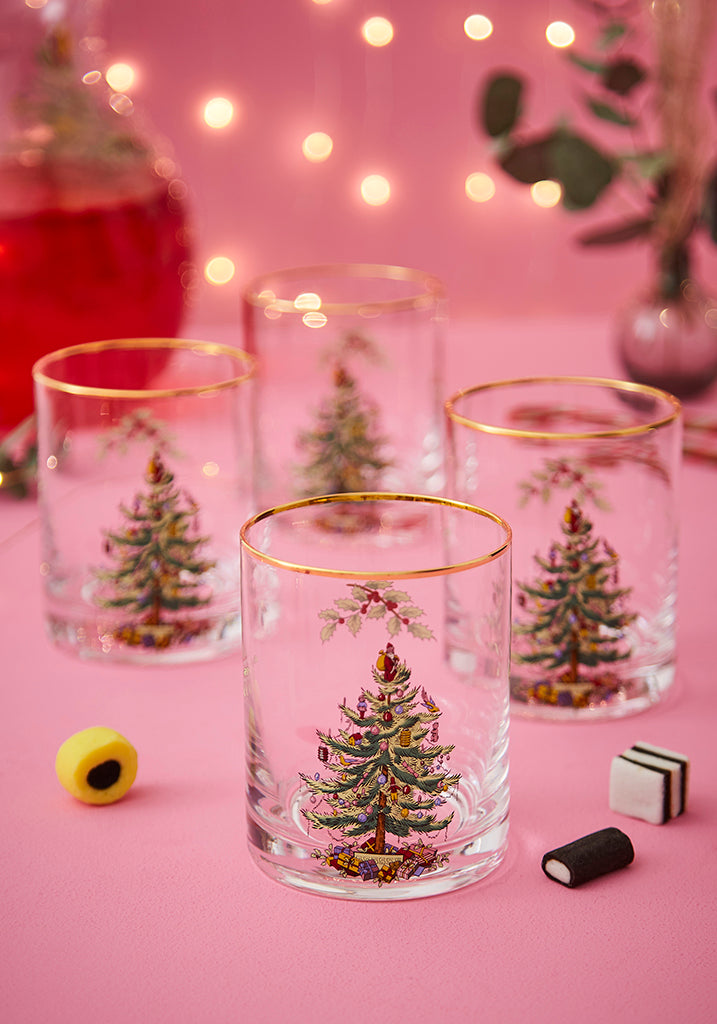 Spode Christmas Tree Lowball Glasses Set of 4