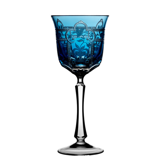 Varga Crystal Imperial Sky Blue Water Goblet Pressed Stem