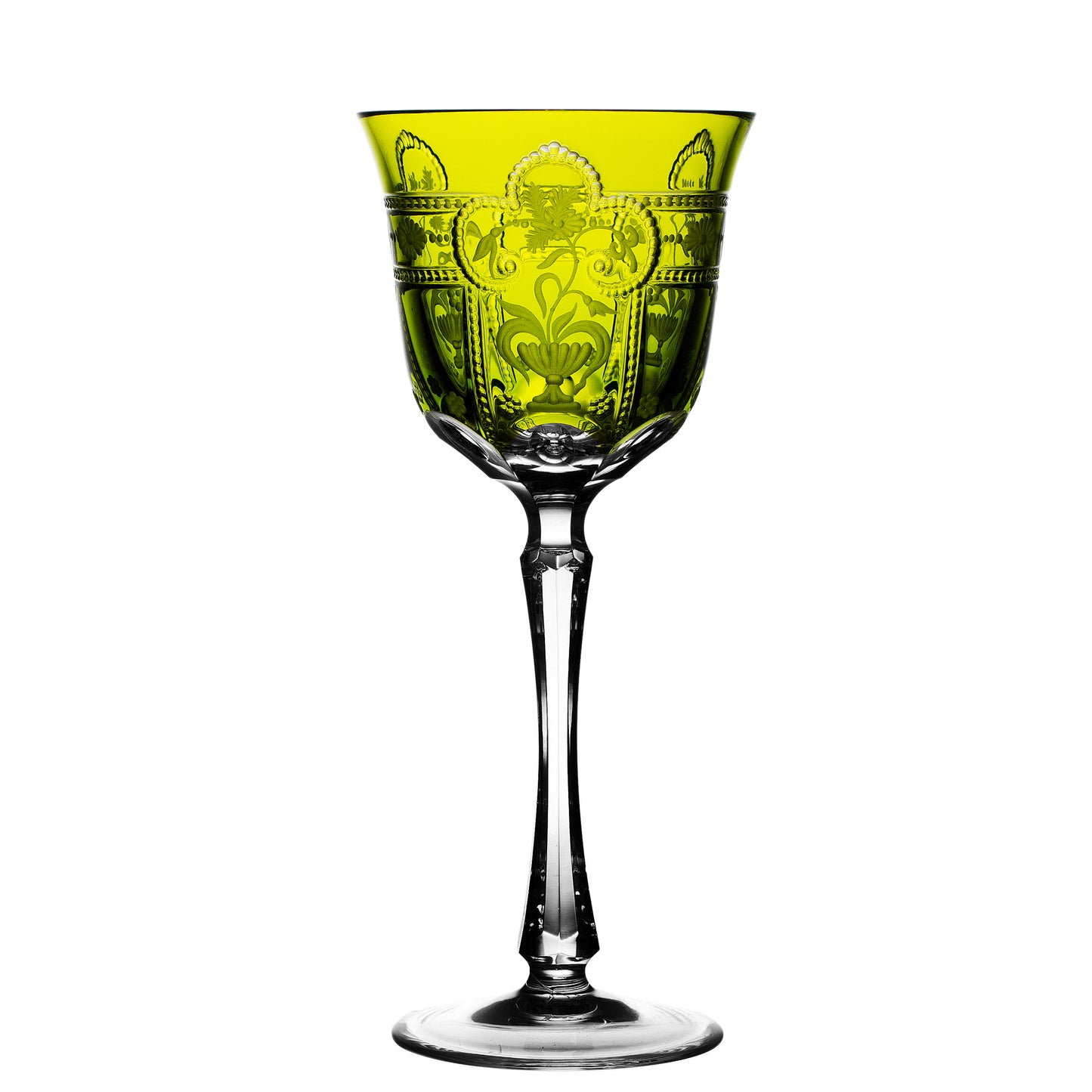 Varga Crystal Imperial Yellow-Green Water Goblet Pressed Stem