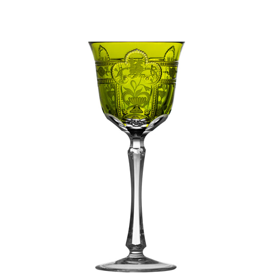 Varga Crystal Imperial Yellow-Green Red Wine Glass Pressed Stem