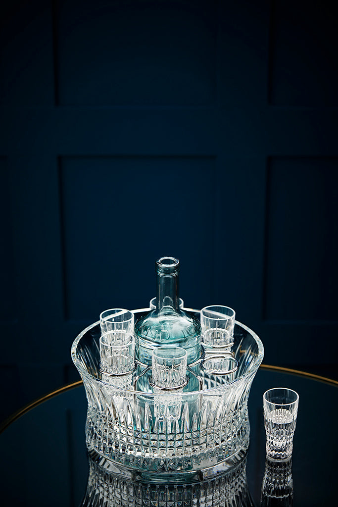 Waterford Crystal Lismore Diamond Vodka/Whiskey Set with Chill Bowl, 6 Shot Glasses