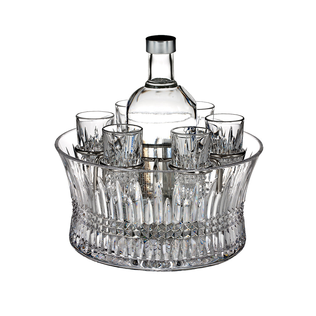 Waterford Crystal Lismore Diamond Vodka/Whiskey Set with Chill Bowl, 6 Shot Glasses