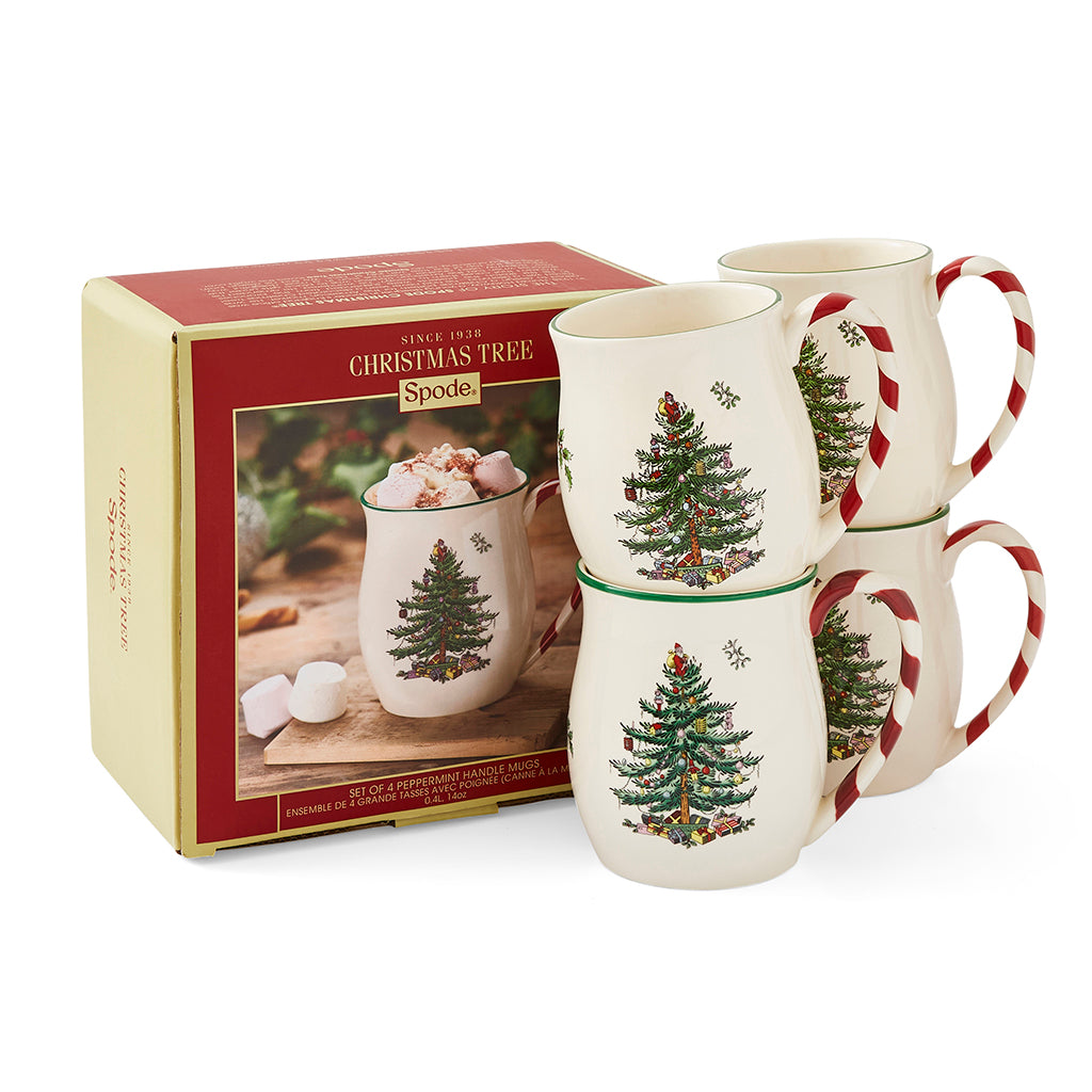 Spode Christmas Tree Mug with Peppermint Handle Set of 4