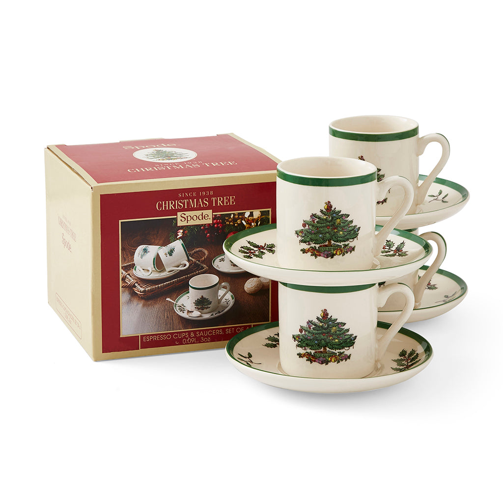 Spode Christmas Tree Espresso Cup & Saucer Set of 4