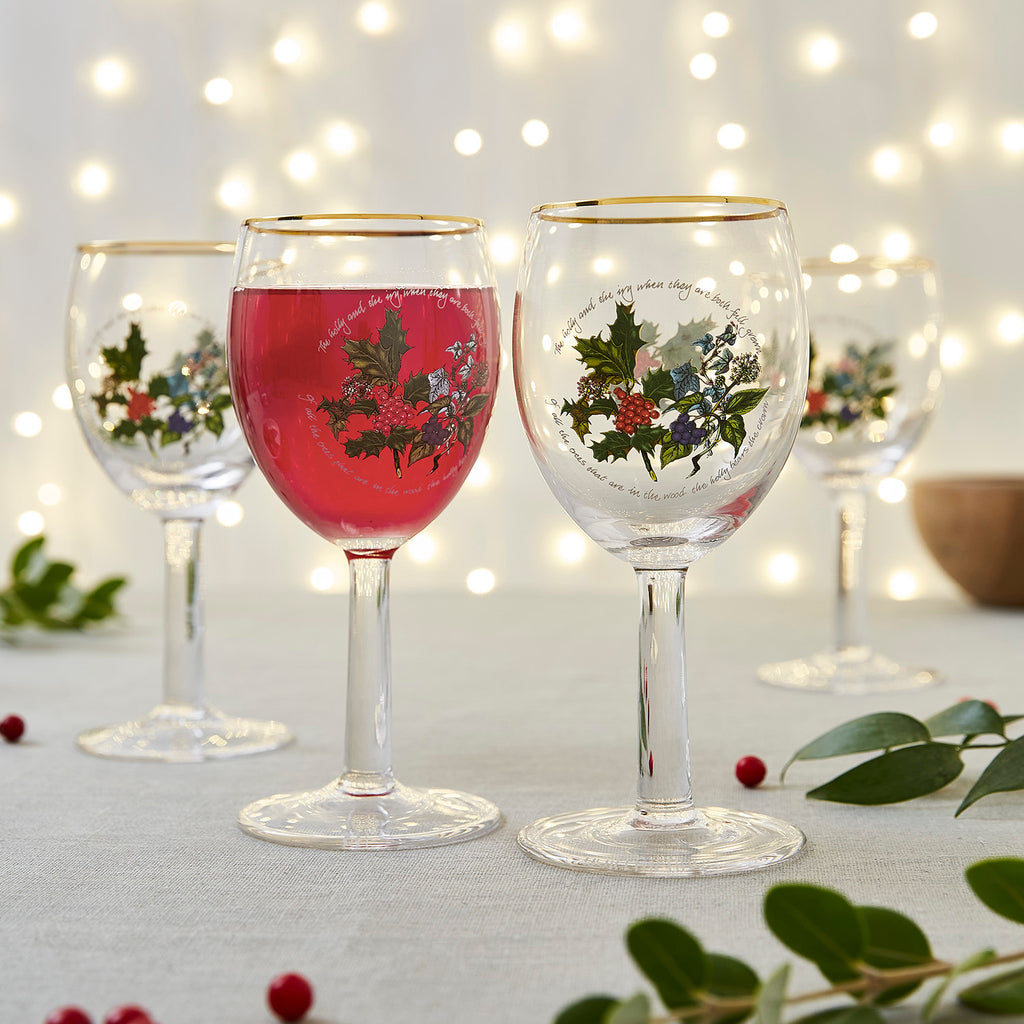 Portmeirion Holly and Ivy Wine Glasses Set of 4