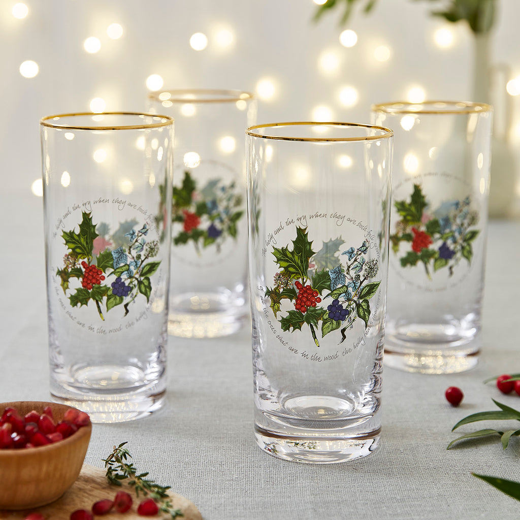 Portmeirion Holly and Ivy Hiball Glasses Set of 4