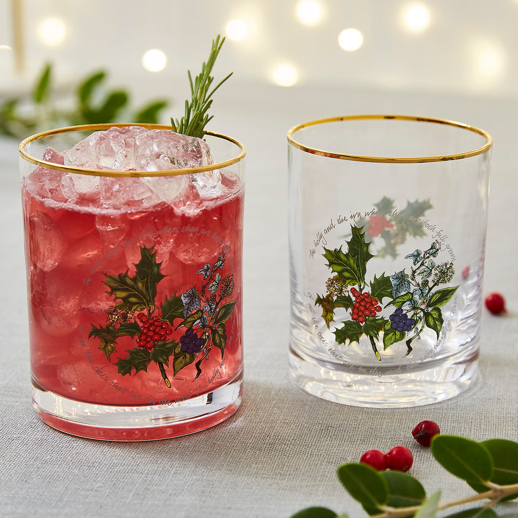 Portmeirion Holly and Ivy Old Fashioned Tumblers Glasses Set of 4