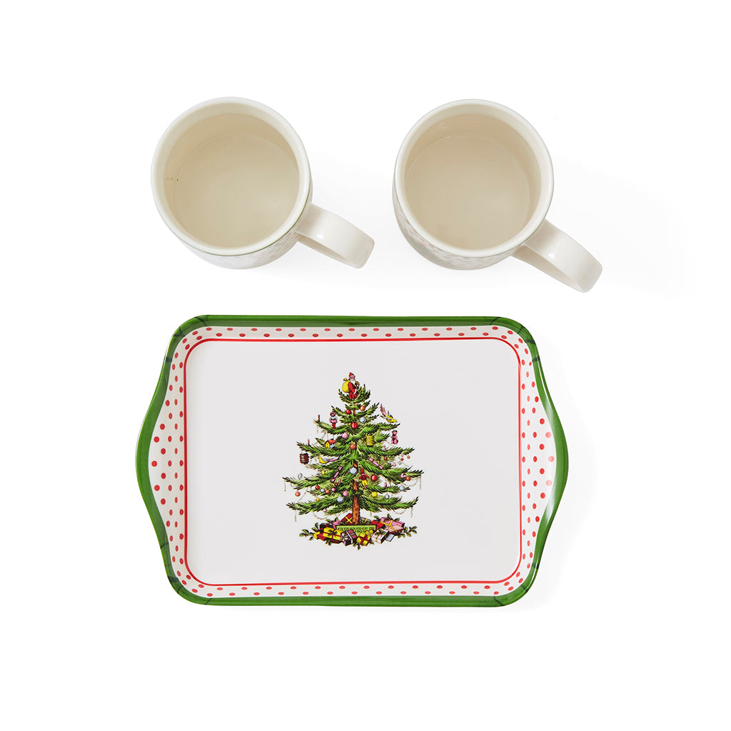 Spode Christmas Tree Polka Dot Three Piece Mug & Tray Set