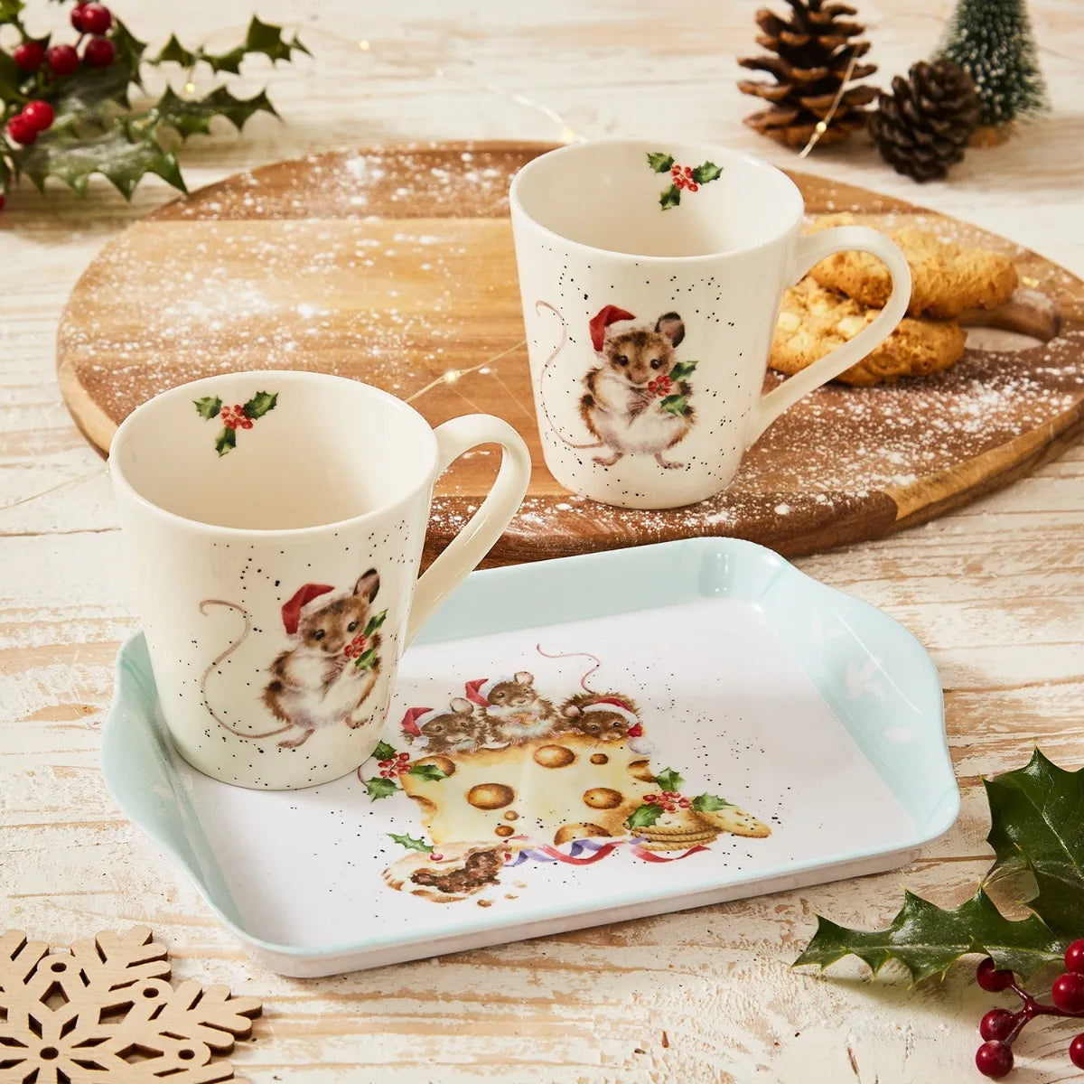 Wrendale Holly Jolly Christmas (Mice) Mug and Tray Set