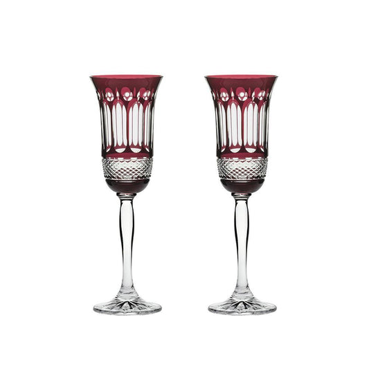 Royal Scot Crystal Belgravia Ruby Red Set of 2 Champagne Glasses
