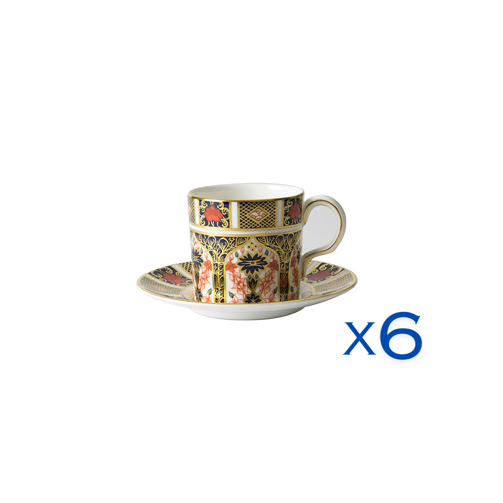 Royal Crown Derby Old Imari Coffee Cup and Saucer Set of 6
