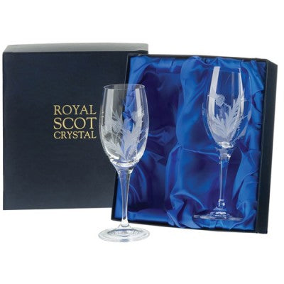Royal Scot Crystal Flower of Scotland Set of 2 Small Wine Glasses