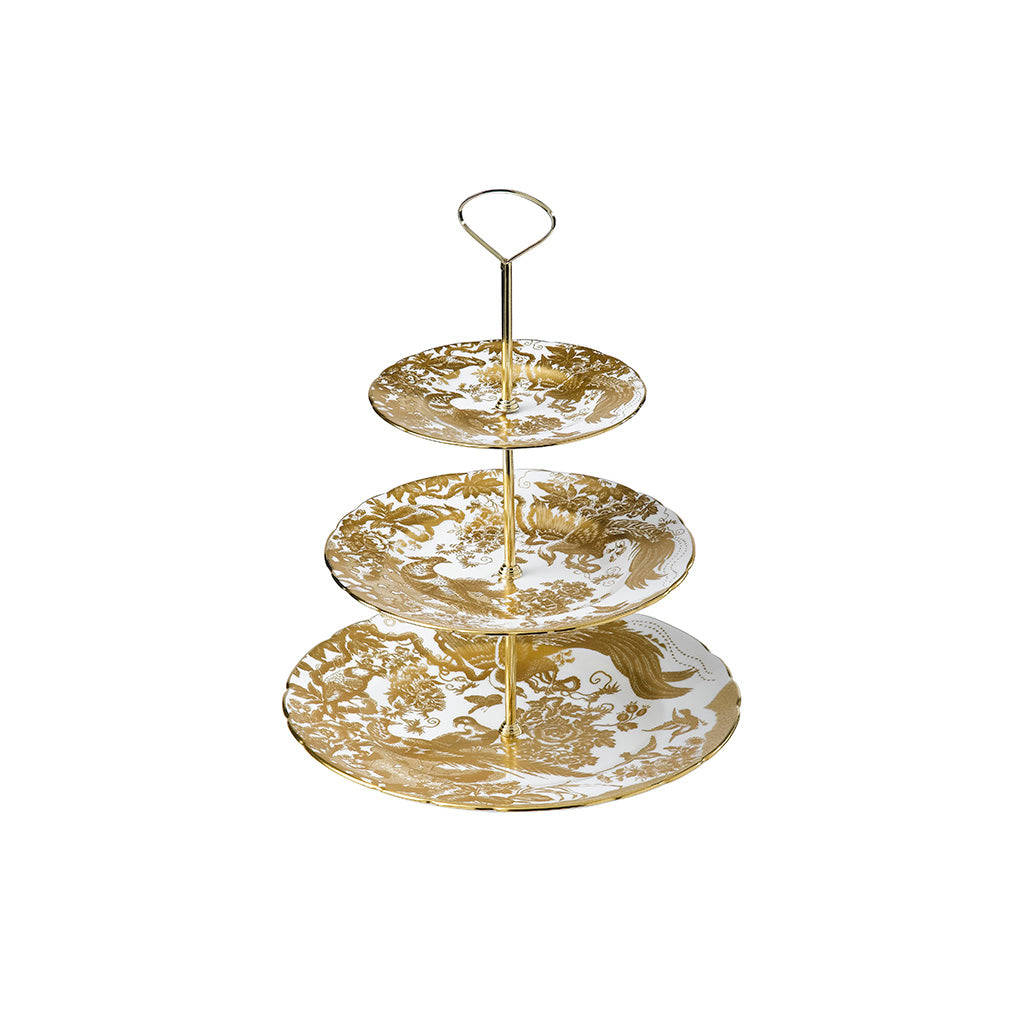 Royal Crown Derby Aves Gold 3 Tier Cake Stand 34cm