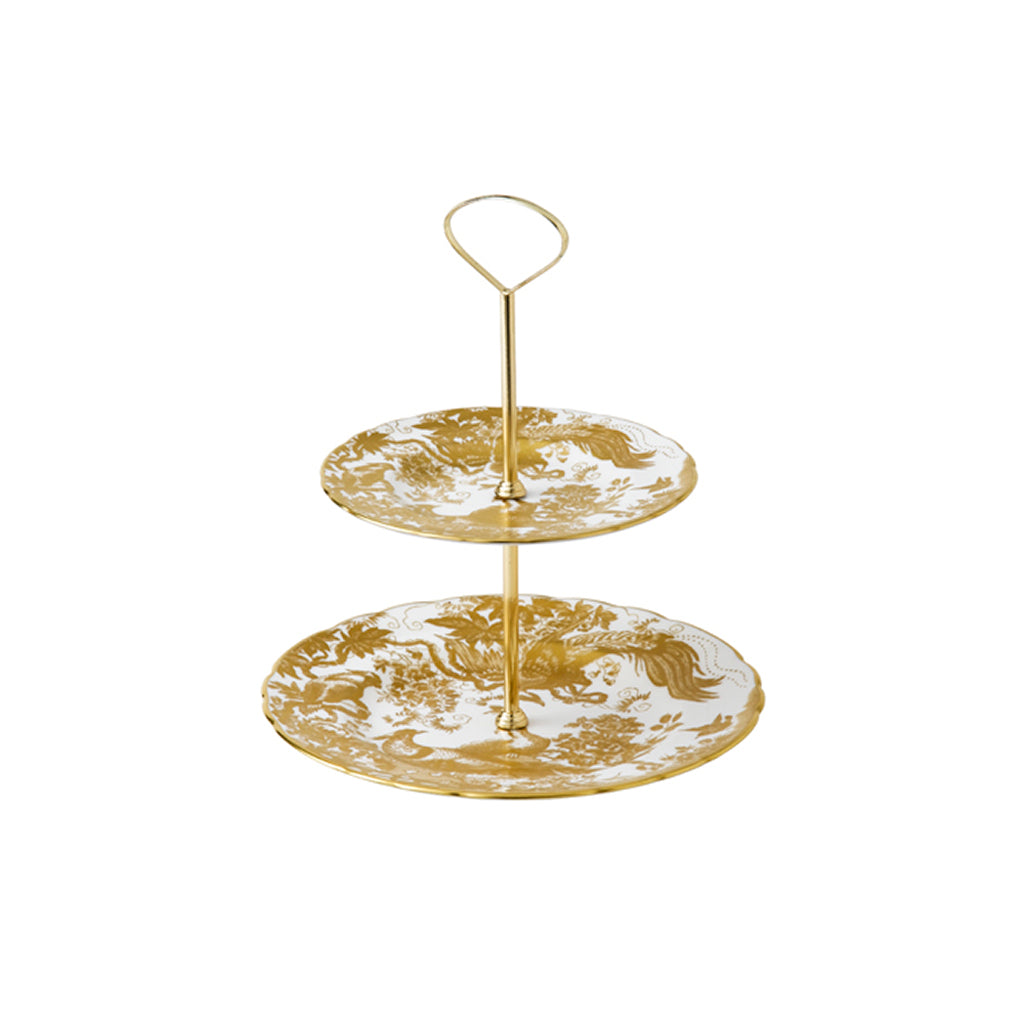 Royal Crown Derby Aves Gold 2 Tier Cake Stand 24cm