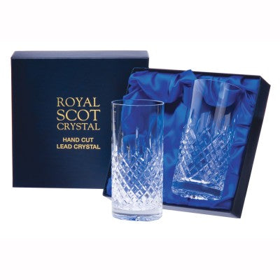 Royal Scot Crystal Highland Box 2 Tall Hiball Tumblers