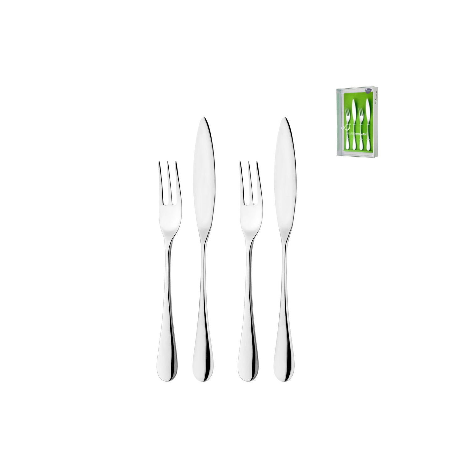 Studio William Mulberry Mirror Fish Fork and Knife Set of 4