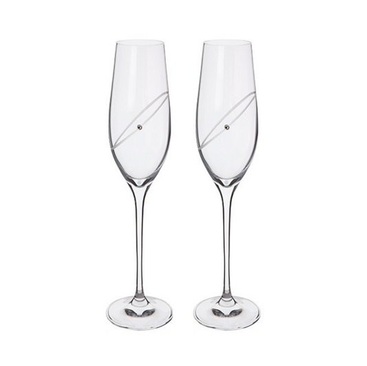Dartington 25 Years Silver Anniversary Clear Champagne Flute Pair