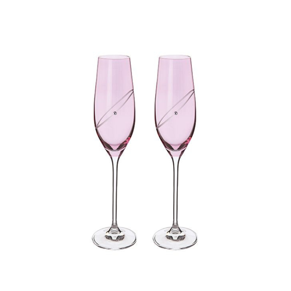 Dartington Crystal 40 Years Ruby Anniversary Ruby Champagne Flute Pair