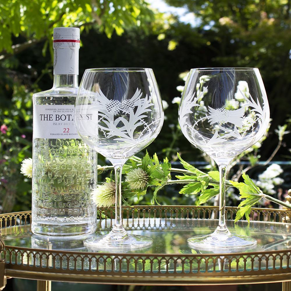 Royal Scot Crystal Flower of Scotland G & T Copa Glass Set of 2