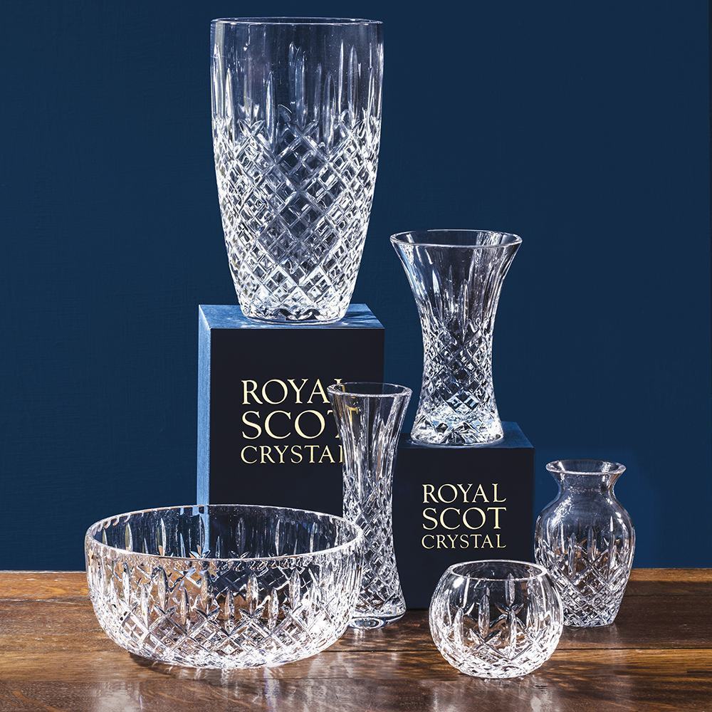 Royal Scot Crystal London Small Barrel Vase 8"