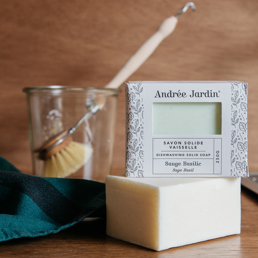 Andree Jardin Sage/basil dishwashing soap & cork soap dish-Goviers