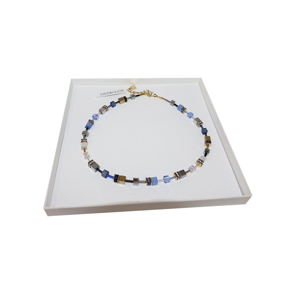 Coeur De Lion Geocube Blue Gold Necklace-Goviers