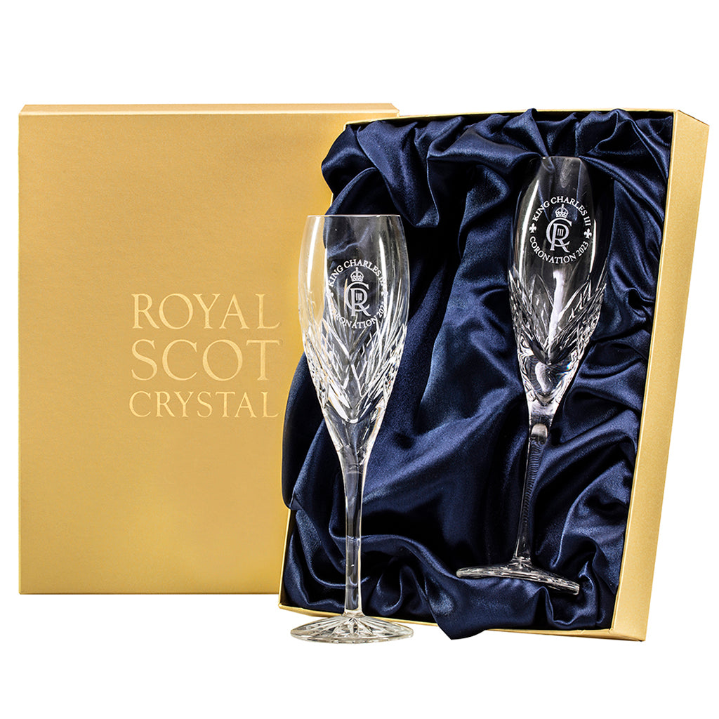 Royal Scot Crystal Coronation Champagne Flute Pair-Crystal-Goviers