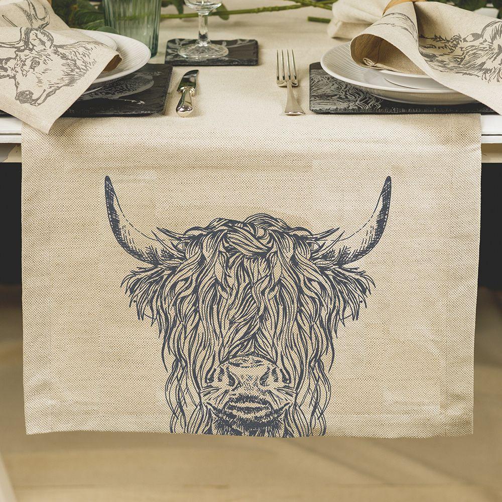Selbrae House Highland Cow Linen Table Runner-home-Goviers