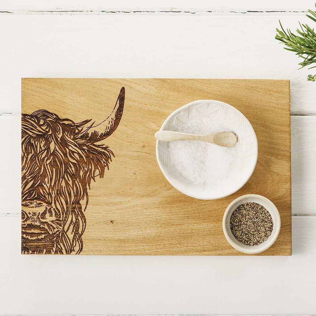 Selbrae House Highland Cow Oak Serving Board-home-Goviers