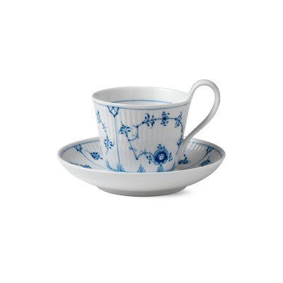 Royal Copenhagen Blue Fluted Plain Cup & Saucer - High Handled - Tea