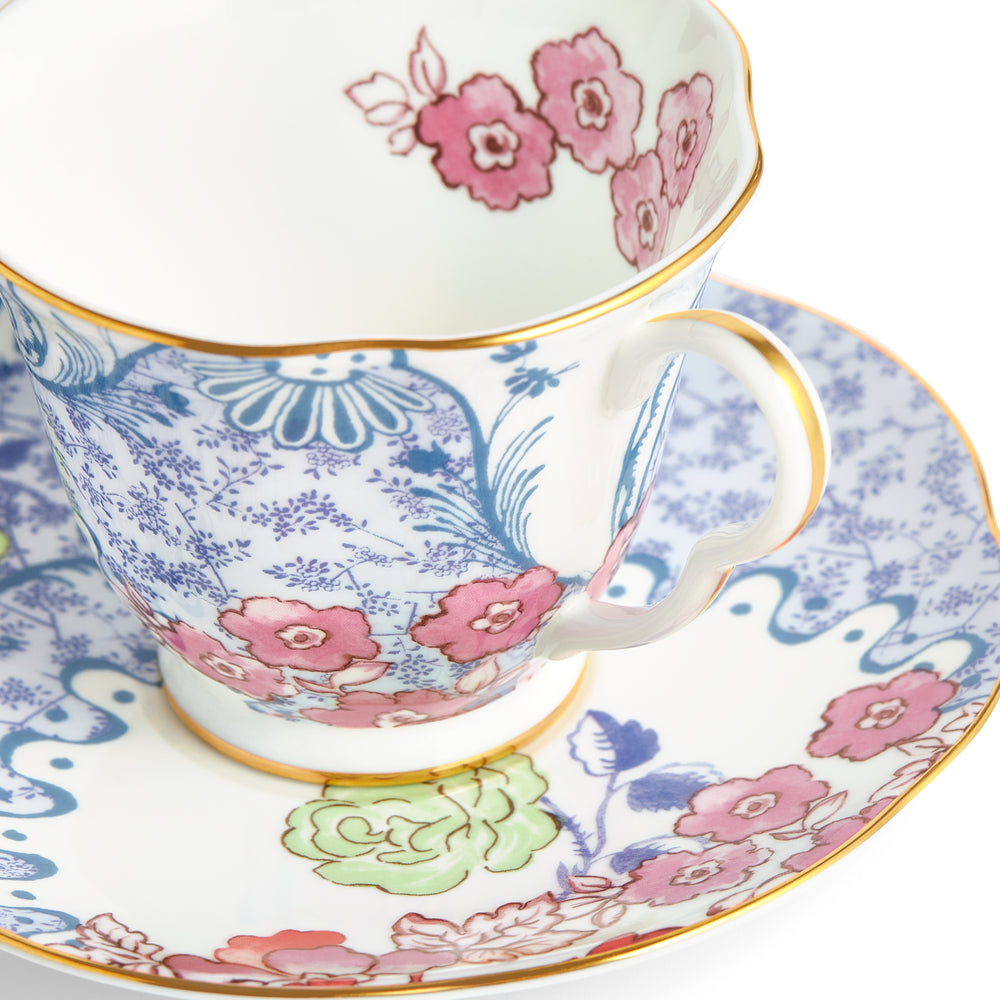 Wedgwood Butterfly Bloom Teacup and Saucer Blue and Pink