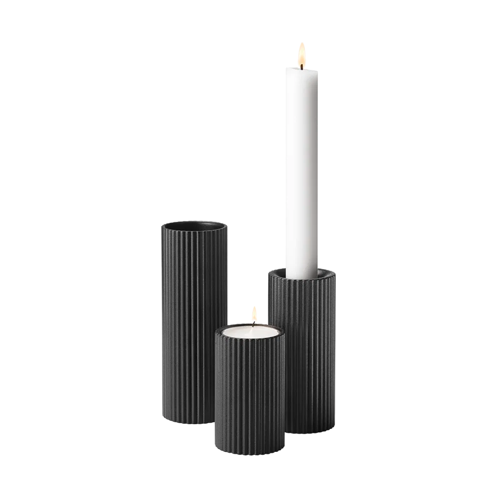 Georg Jensen Bernadotte Black Tea light/Taper Candle Holder Set of 3