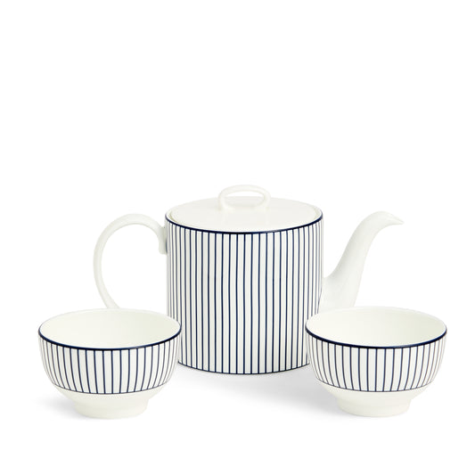 Wedgwood Gio Pinstripe Teapot and Bowl Set White