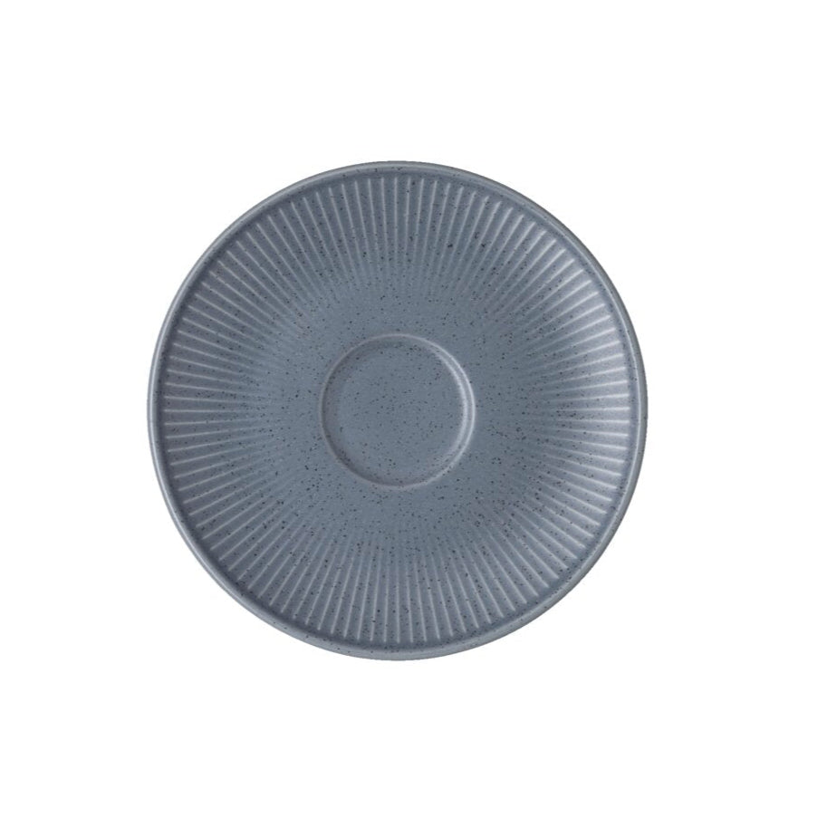 Blue ceramic saucer on a white background