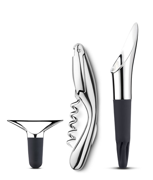 Georg Jensen Wine & Bar Corkscrew, Wine Stopper & Wine Pourer Set