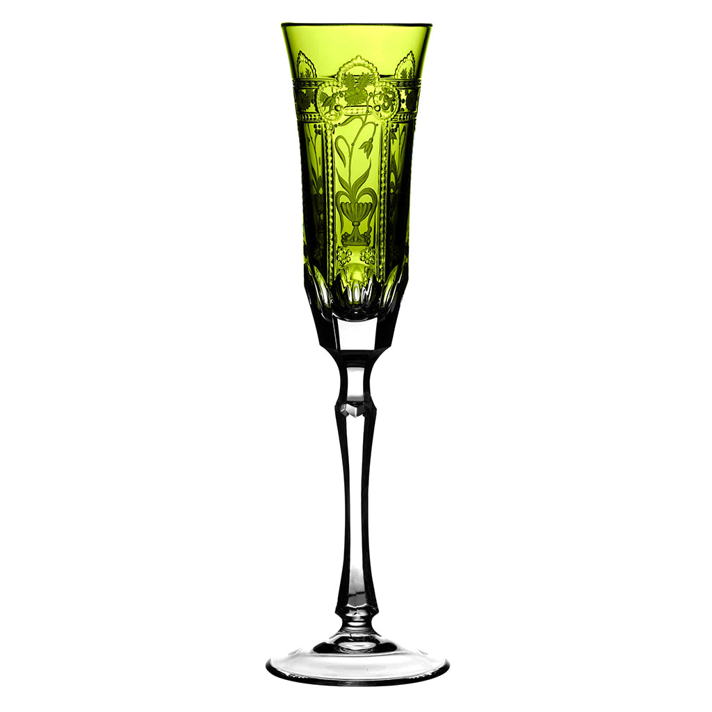Varga Crystal Imperial Yellow-Green Champagne Flute Pressed Stem