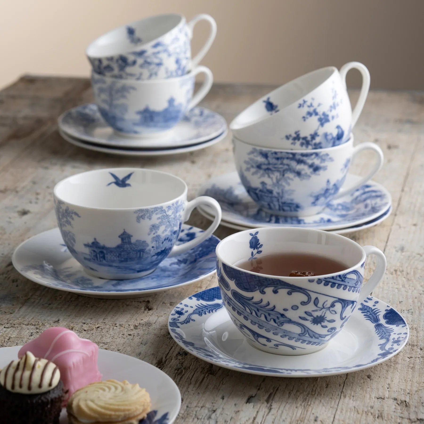 Aynsley Archive Blue Teacups & Saucers Set of 6
