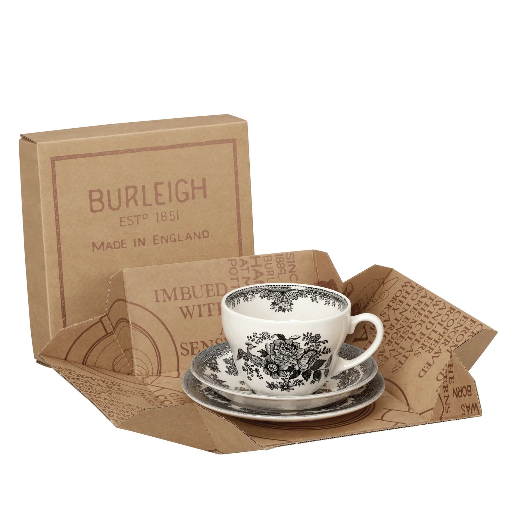Burleigh Black & White Asiatic Pheasants Breakfast Cup Gift Set-Goviers