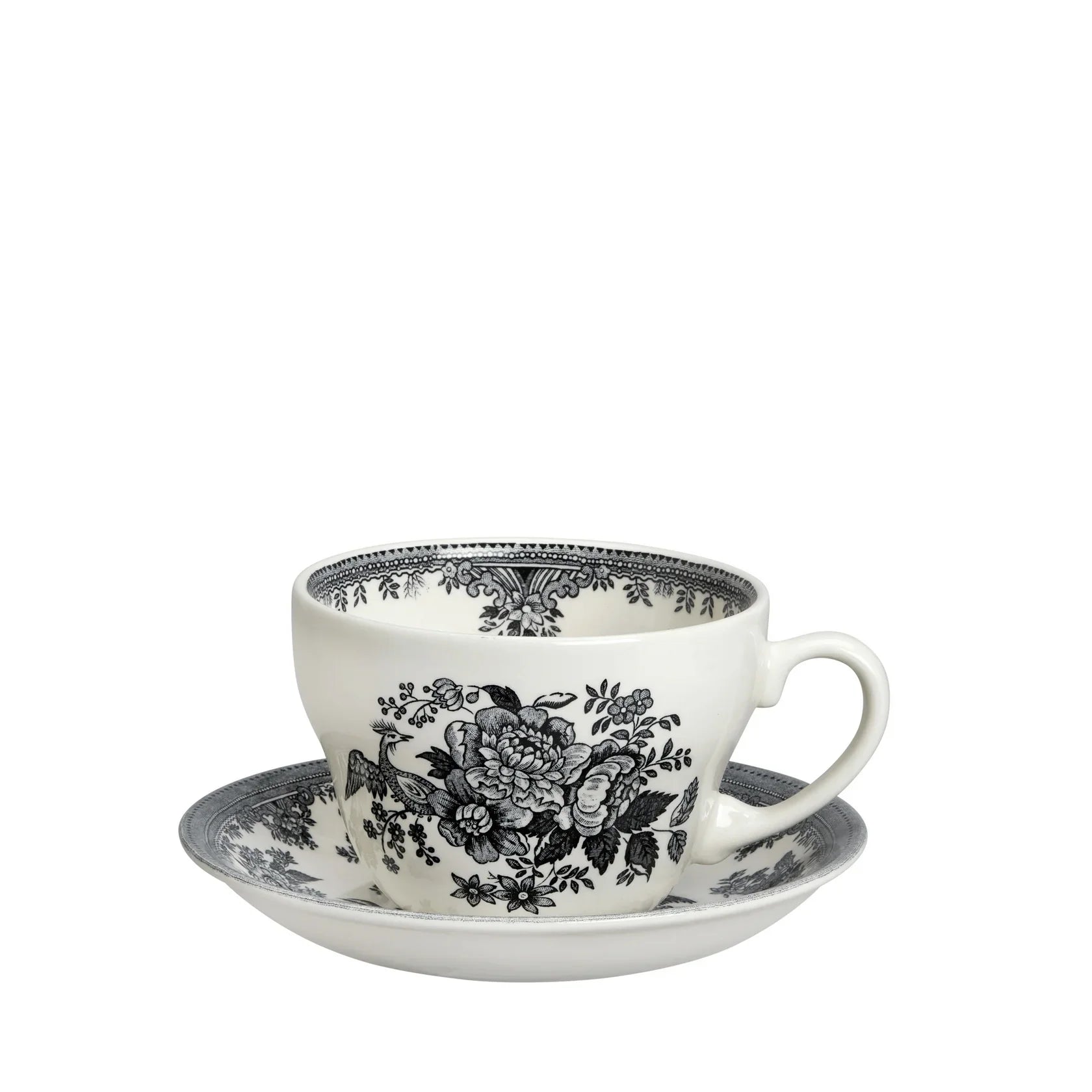 Burleigh Black & White Asiatic Pheasants Breakfast Cup & Saucer-Goviers