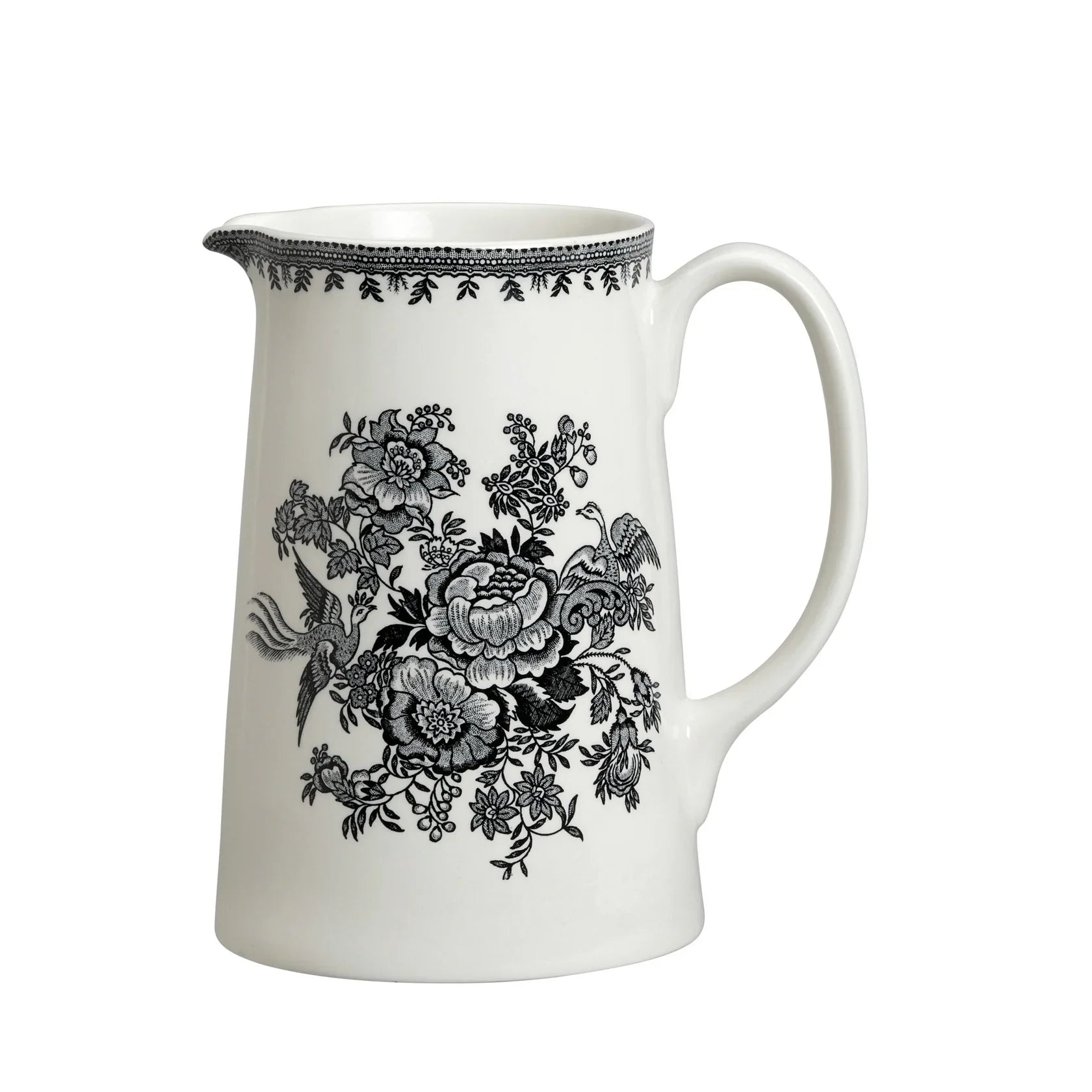 Burleigh Black & White Asiatic Pheasants Large Tankard Jug 1.1L/2pt-Goviers