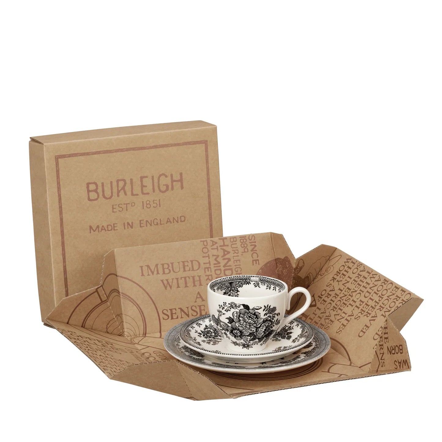 Burleigh Black & White Asiatic Pheasants Teacup Gift Set-Goviers