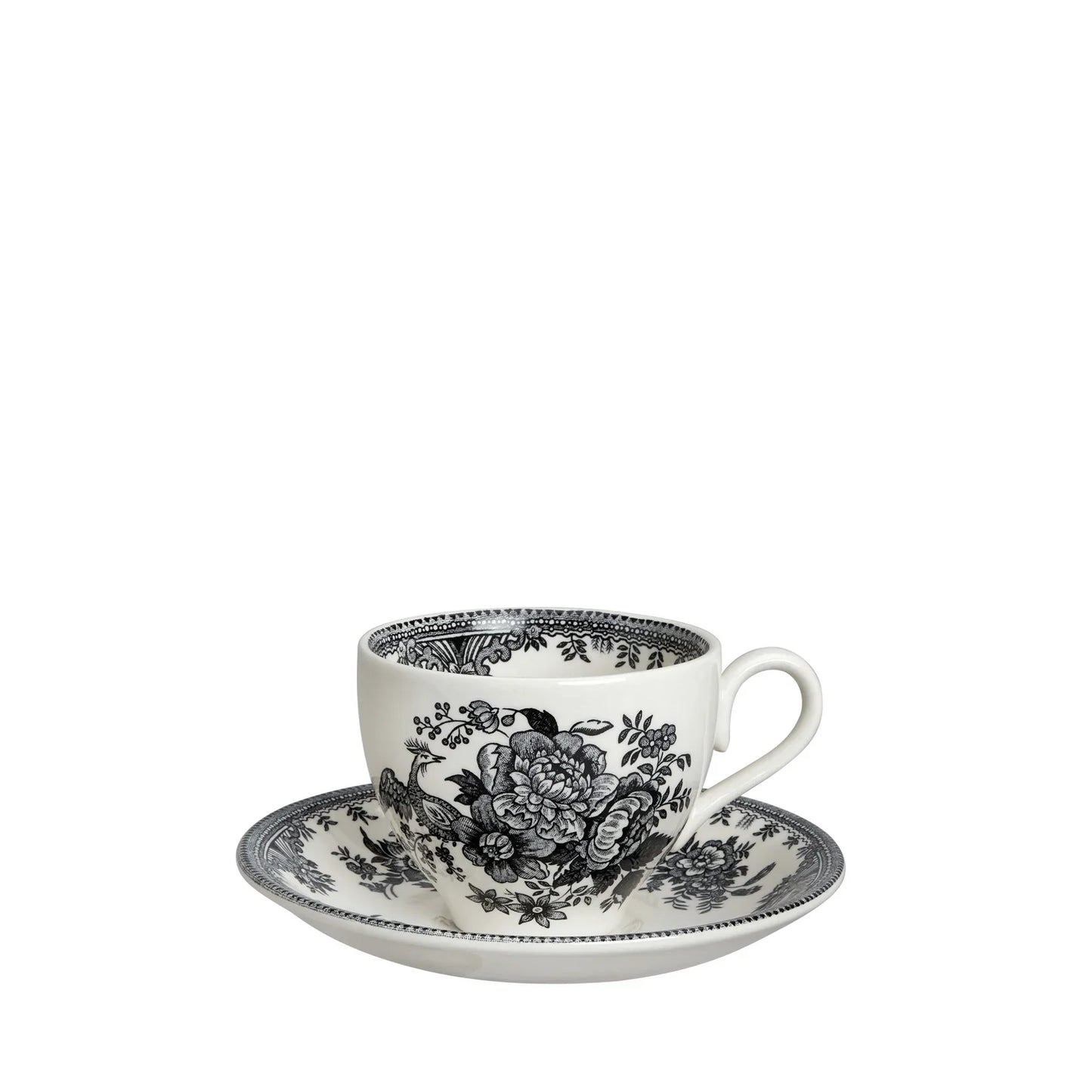 Burleigh Black & White Asiatic Pheasants Teacup & Saucer-Goviers