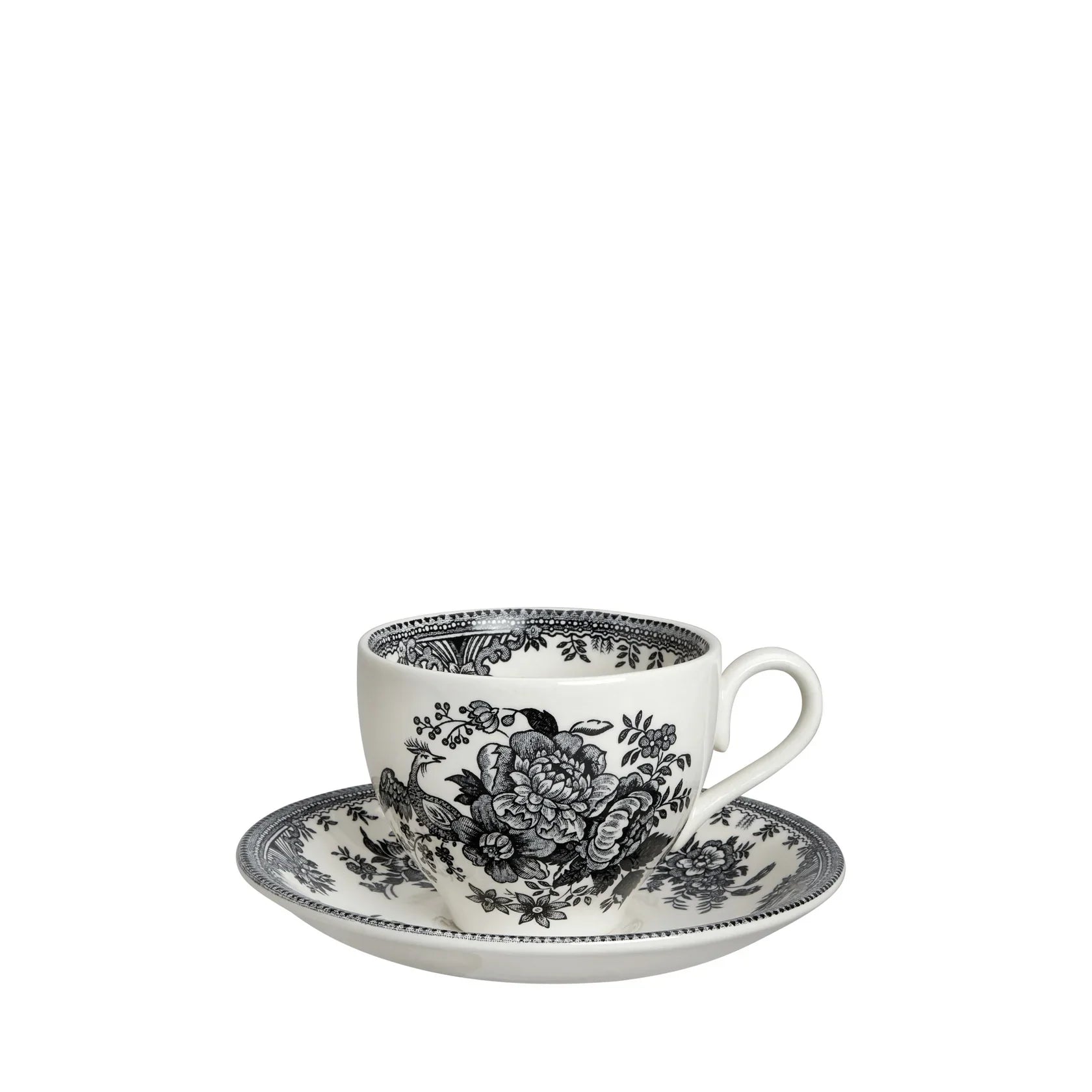 Burleigh Black & White Asiatic Pheasants Teacup & Saucer-Goviers