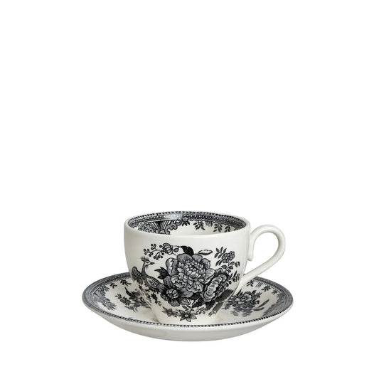 Burleigh Black & White Asiatic Pheasants Teacup & Saucer-Goviers