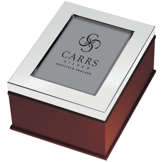 Carrs Wooden Keepsake Box with Sterling Silver Frame Lid-Silver-Goviers