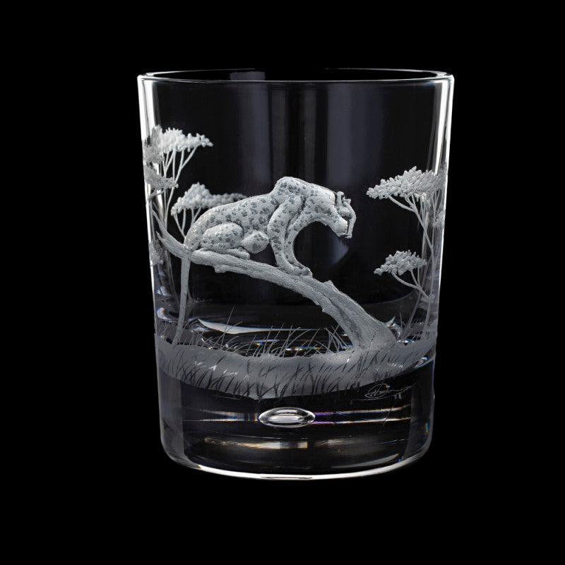 Dartington Crystal Hand Engraved Majestic Wildlife Leopard Tumbler-Goviers