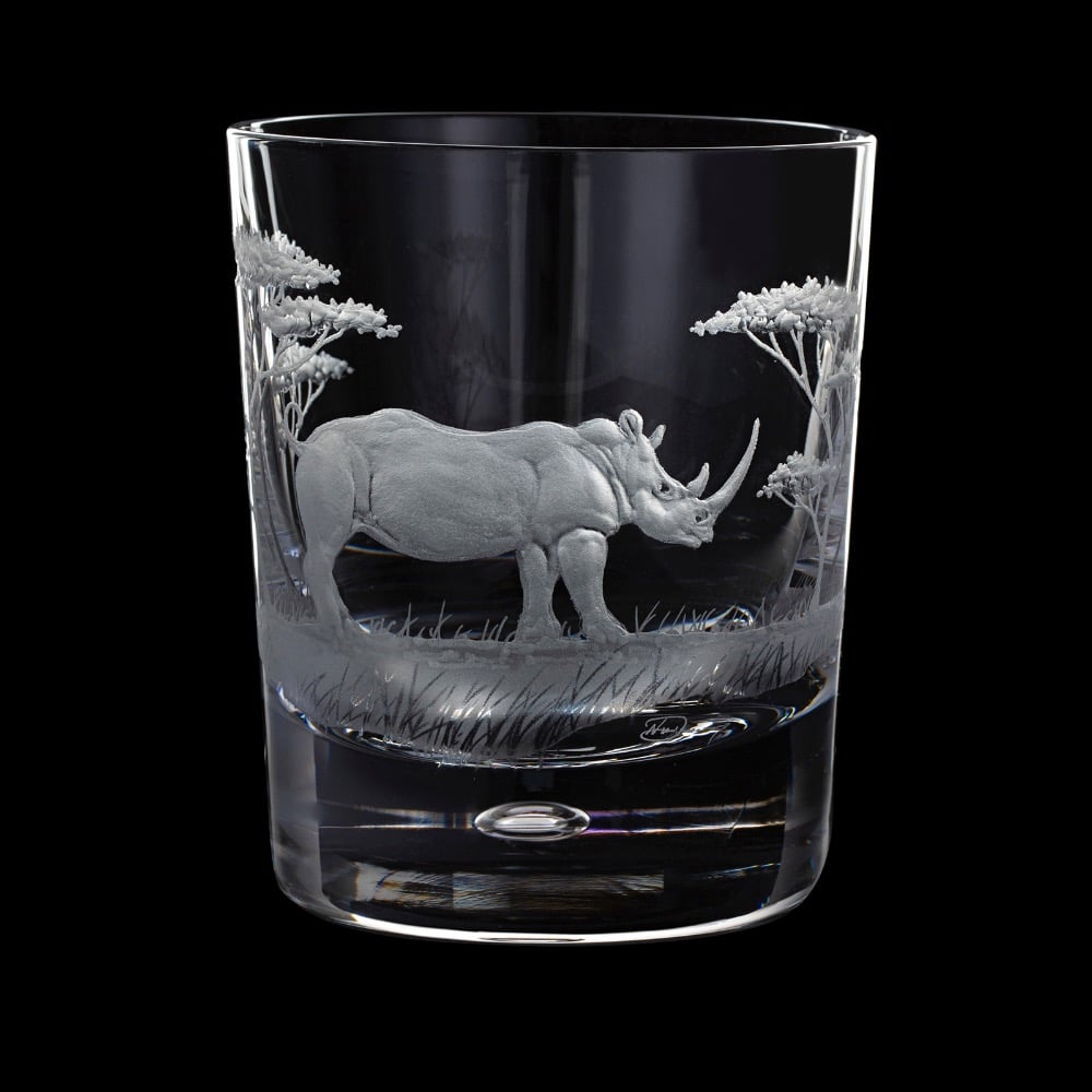 Dartington Crystal Hand Engraved Majestic Wildlife Rhino Tumbler-Goviers