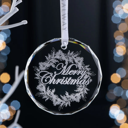 Galway Crystal Merry Christmas Wreath Round Ornament-Goviers