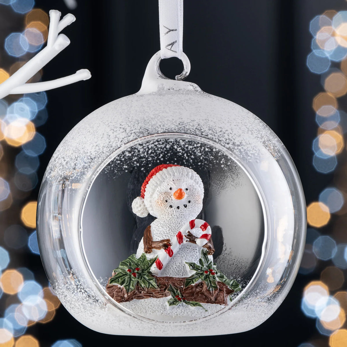 Galway Crystal Candy Cane Snowman Hanging Bauble-Goviers