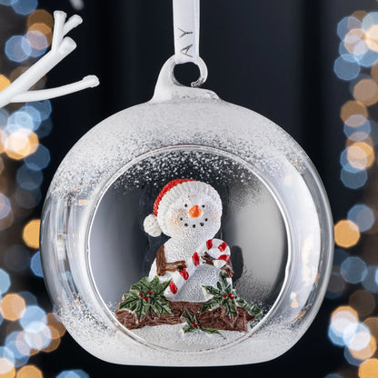 Galway Crystal Candy Cane Snowman Hanging Bauble-Goviers